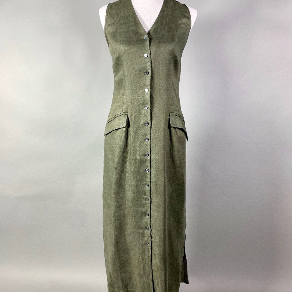 Jaeger Olive Green Linen Dress Made in UK